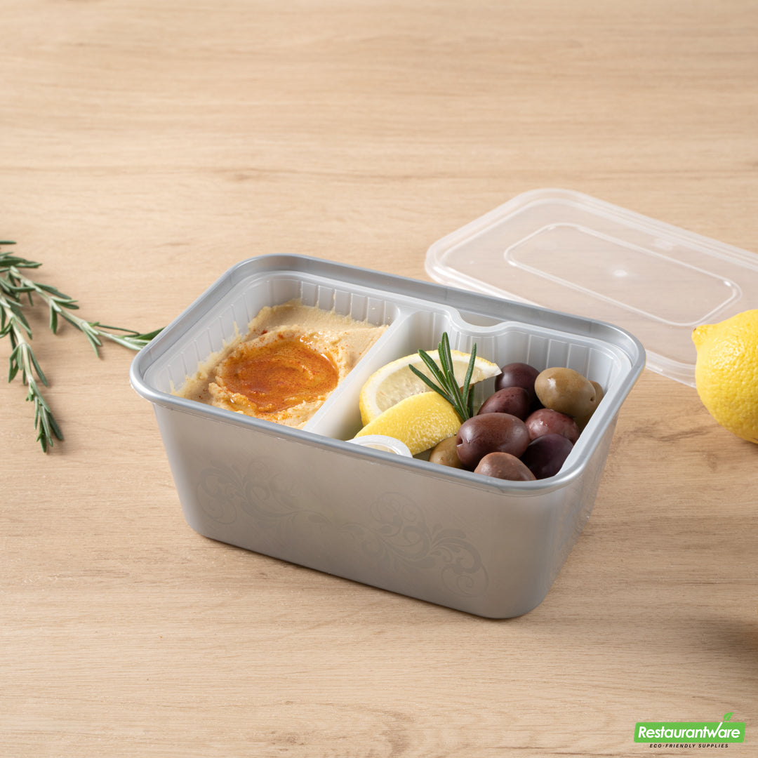 Wholesale Restaurantware Futura 10 oz White Plastic Wide 2-Compartment Insert Tray - Fits 32 and 37 oz Containers, Microwavable- Bulk