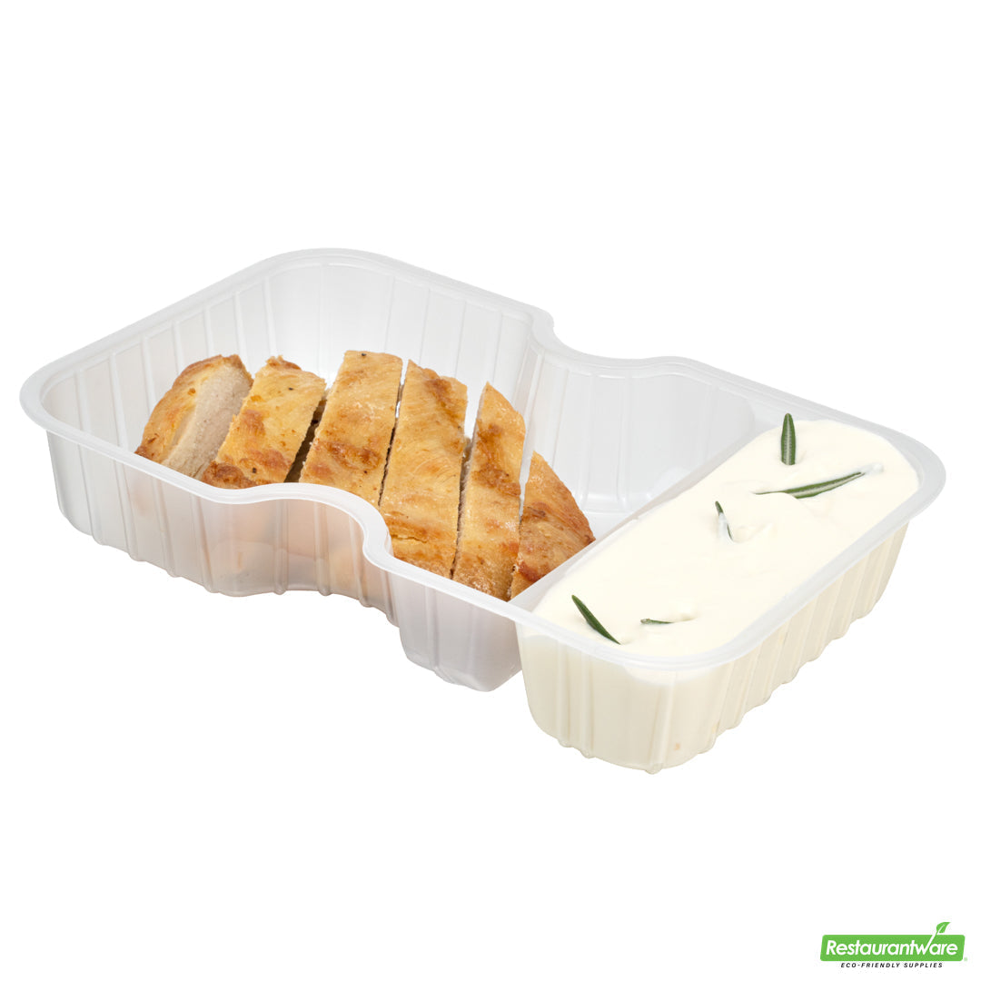 Wholesale Restaurantware Futura 10 oz White Plastic Narrow 2-Compartment Insert Tray - Fits 32 and 37 oz Containers, Microwavable- Bulk