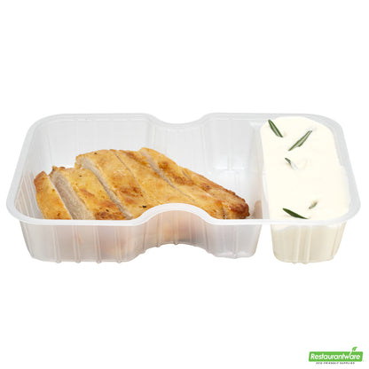 Wholesale Restaurantware Futura 10 oz White Plastic Narrow 2-Compartment Insert Tray - Fits 32 and 37 oz Containers, Microwavable- Bulk