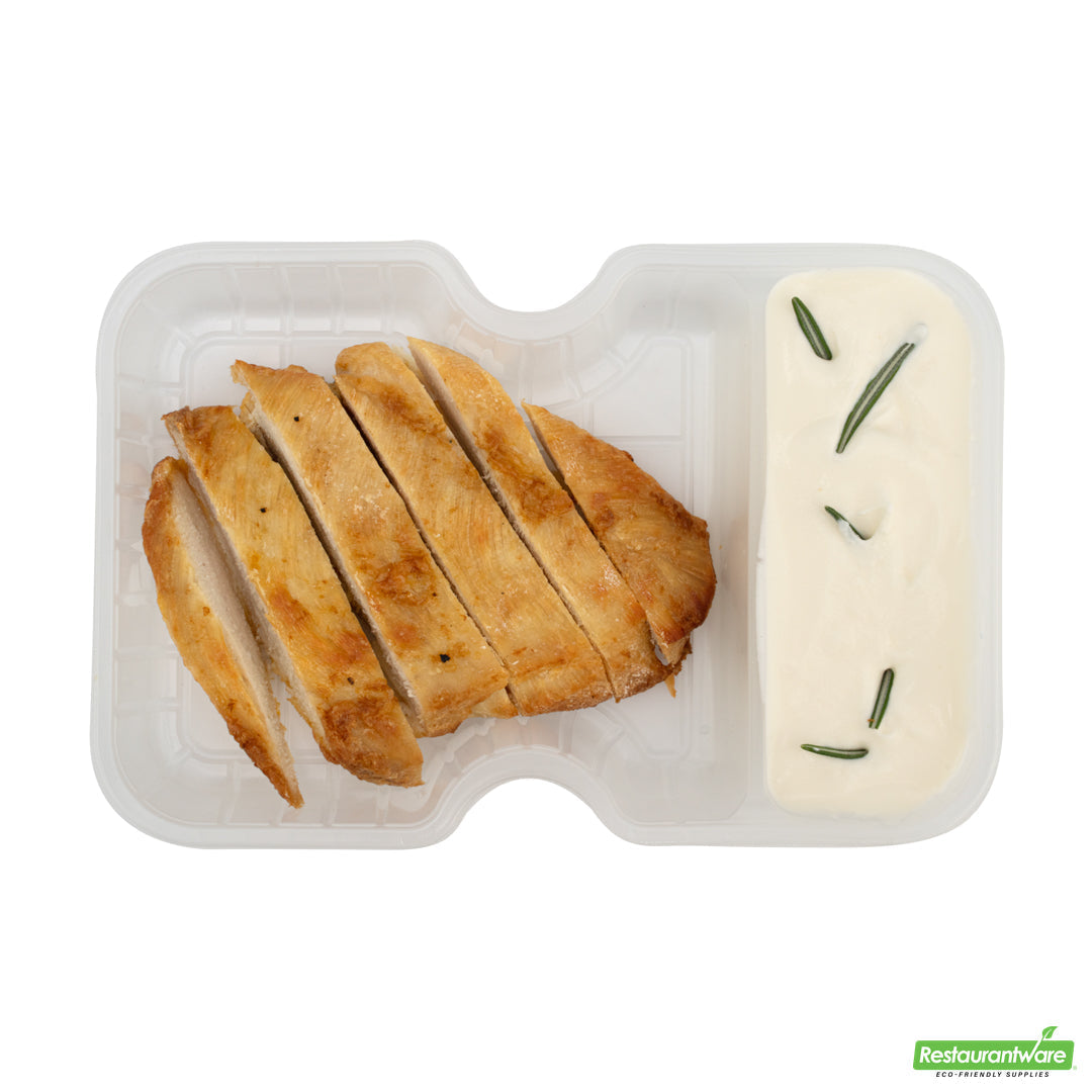 Wholesale Restaurantware Futura 10 oz White Plastic Narrow 2-Compartment Insert Tray - Fits 32 and 37 oz Containers, Microwavable- Bulk
