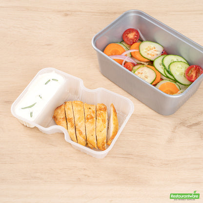 Wholesale Restaurantware Futura 10 oz White Plastic Narrow 2-Compartment Insert Tray - Fits 32 and 37 oz Containers, Microwavable- Bulk