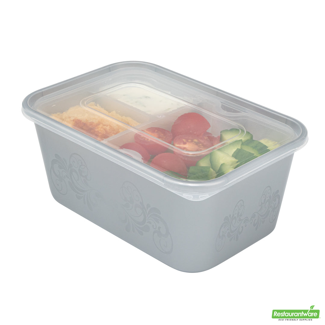 Wholesale Restaurantware Futura 10 oz White Plastic 3-Compartment Insert Tray - Fits 32 and 37 oz Containers, Microwavable- Bulk