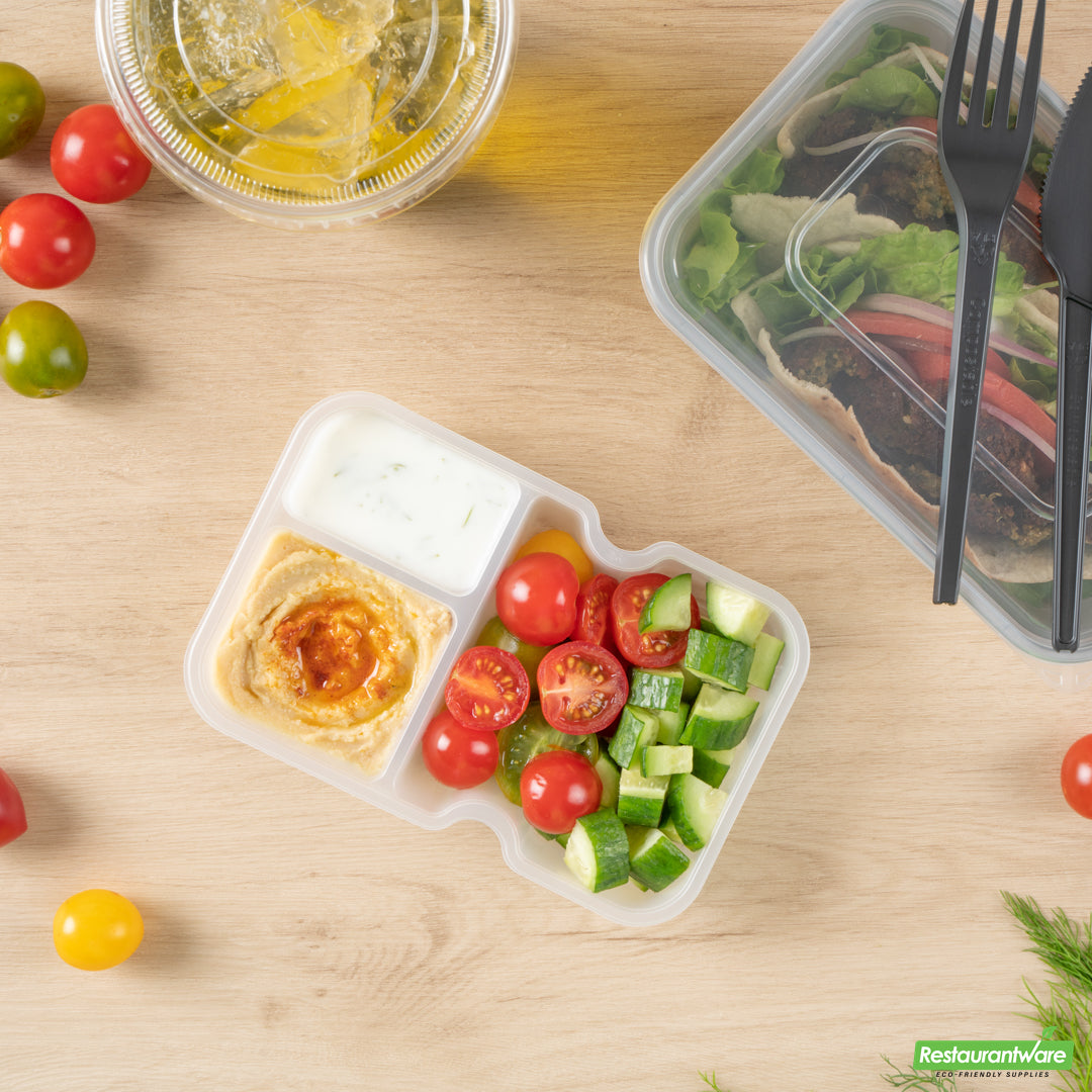 Wholesale Restaurantware Futura 10 oz White Plastic 3-Compartment Insert Tray - Fits 32 and 37 oz Containers, Microwavable- Bulk