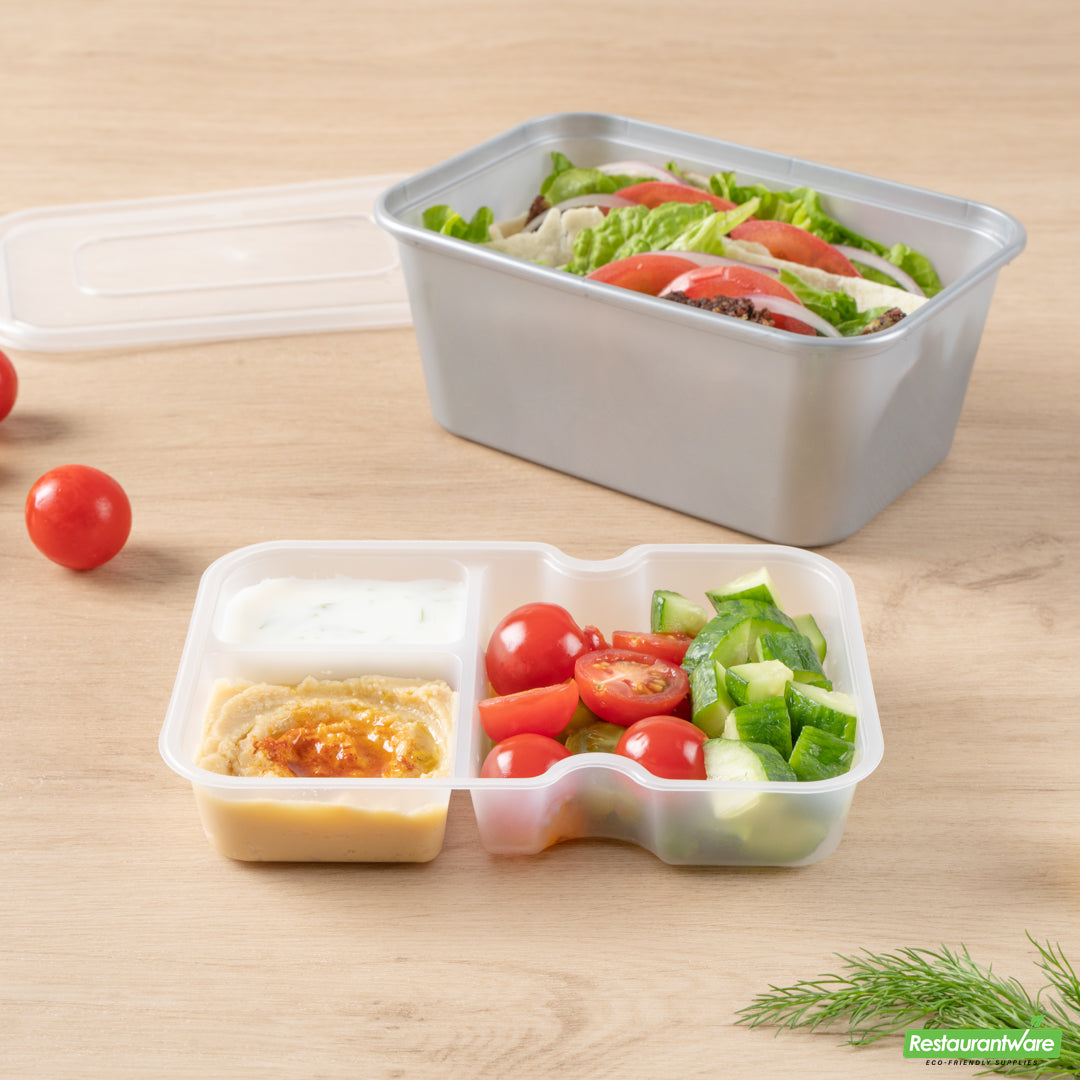 Wholesale Restaurantware Futura 10 oz White Plastic 3-Compartment Insert Tray - Fits 32 and 37 oz Containers, Microwavable- Bulk