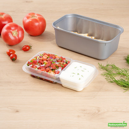 Wholesale Restaurantware Futura 15 oz Clear Plastic Heavy Duty 2-Compartment Insert Tray - Fits 24, 34 and 44 oz Containers, Microwavable- Bulk
