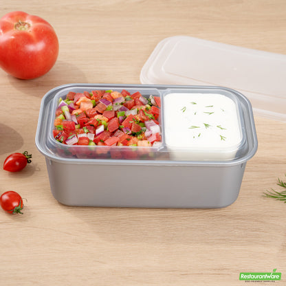 Wholesale Restaurantware Futura 15 oz Clear Plastic Heavy Duty 2-Compartment Insert Tray - Fits 24, 34 and 44 oz Containers, Microwavable- Bulk
