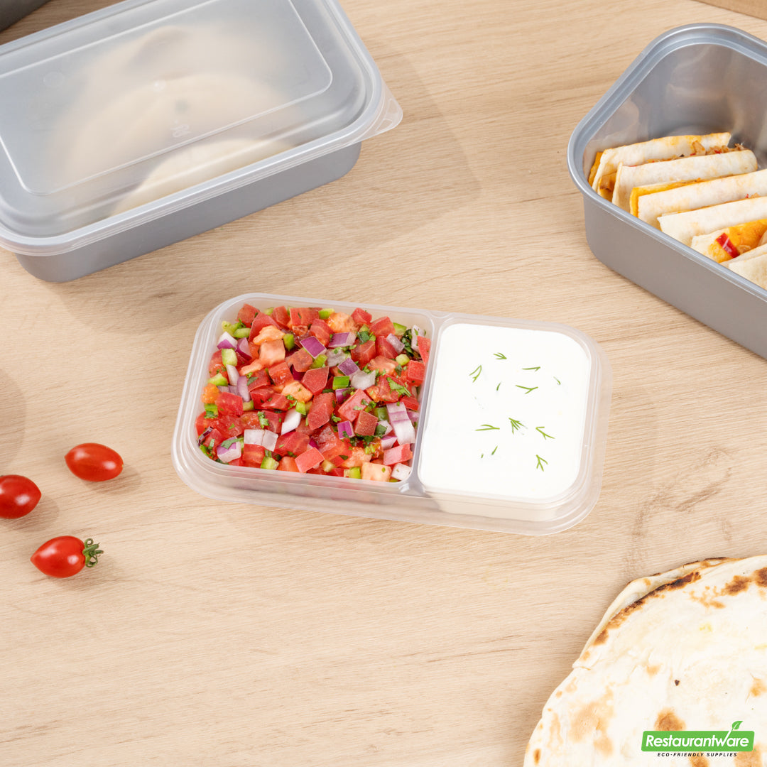 Wholesale Restaurantware Futura 15 oz Clear Plastic Heavy Duty 2-Compartment Insert Tray - Fits 24, 34 and 44 oz Containers, Microwavable- Bulk
