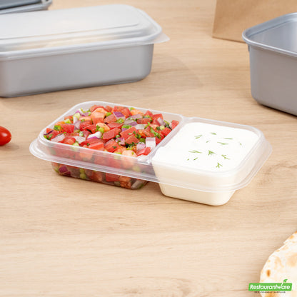 Wholesale Restaurantware Futura 15 oz Clear Plastic Heavy Duty 2-Compartment Insert Tray - Fits 24, 34 and 44 oz Containers, Microwavable- Bulk
