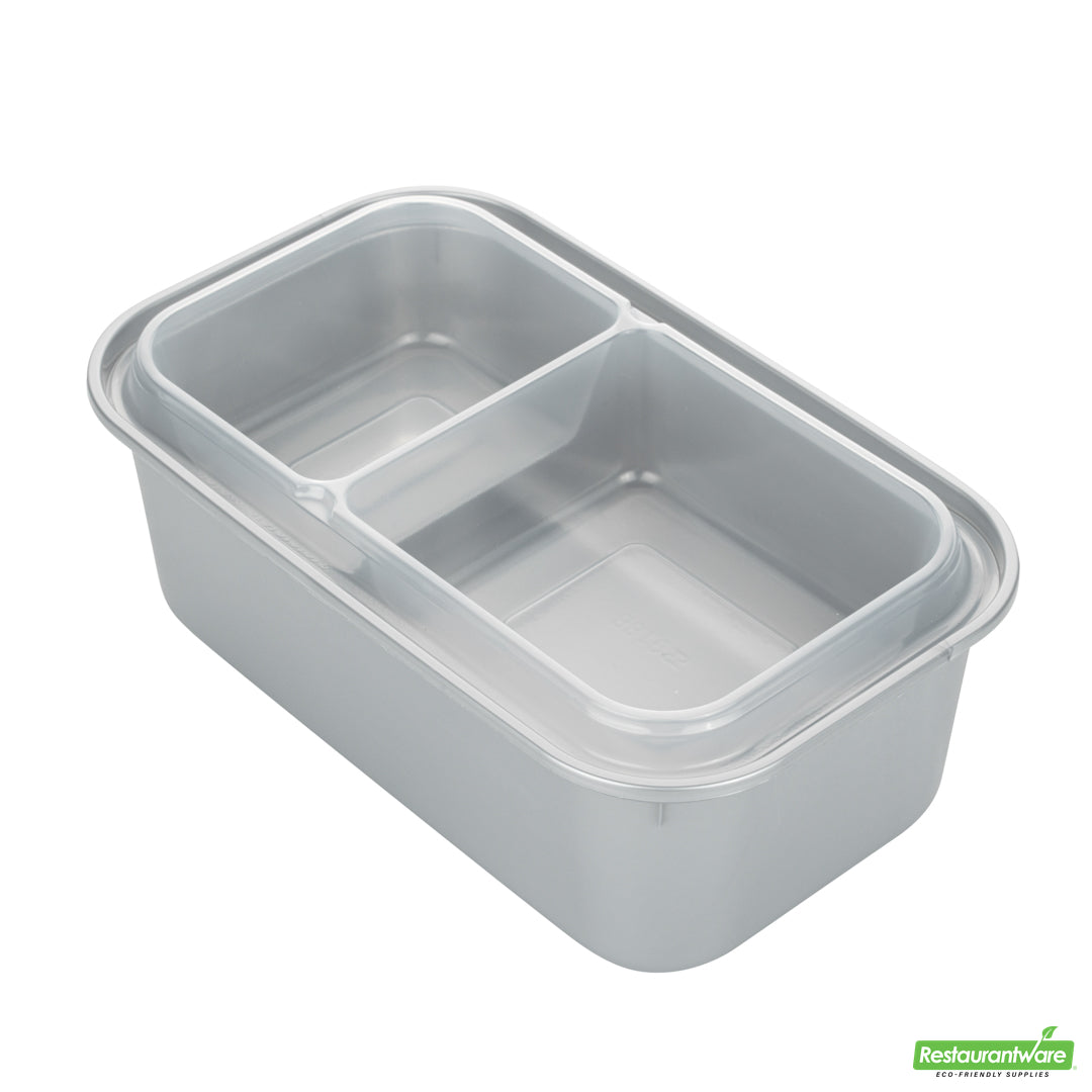 Wholesale Restaurantware Futura 15 oz Clear Plastic Heavy Duty 2-Compartment Insert Tray - Fits 24, 34 and 44 oz Containers, Microwavable- Bulk