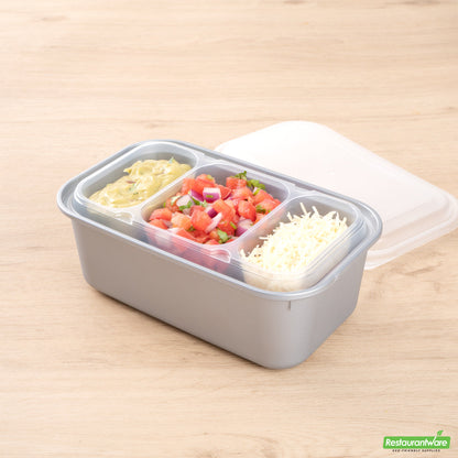 Wholesale Restaurantware Futura 15 oz Clear Plastic Heavy Duty 3-Compartment Insert Tray - Fits 24, 34 and 44 oz Containers, Microwavable- Bulk