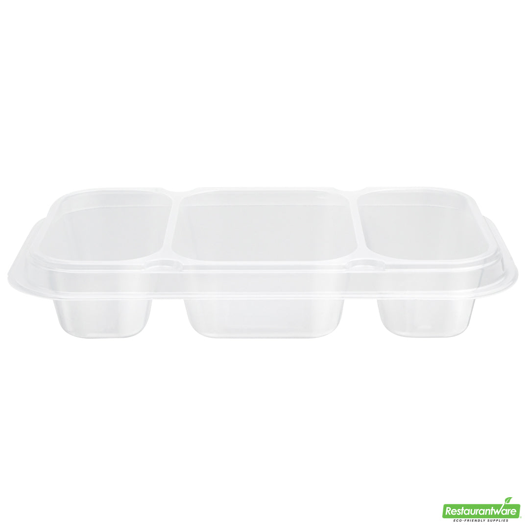 Wholesale Restaurantware Futura 15 oz Clear Plastic Heavy Duty 3-Compartment Insert Tray - Fits 24, 34 and 44 oz Containers, Microwavable- Bulk