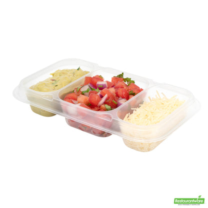 Wholesale Restaurantware Futura 15 oz Clear Plastic Heavy Duty 3-Compartment Insert Tray - Fits 24, 34 and 44 oz Containers, Microwavable- Bulk