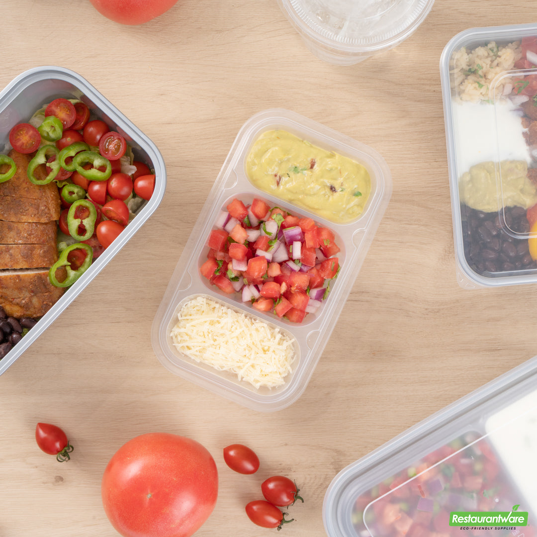 Wholesale Restaurantware Futura 15 oz Clear Plastic Heavy Duty 3-Compartment Insert Tray - Fits 24, 34 and 44 oz Containers, Microwavable- Bulk