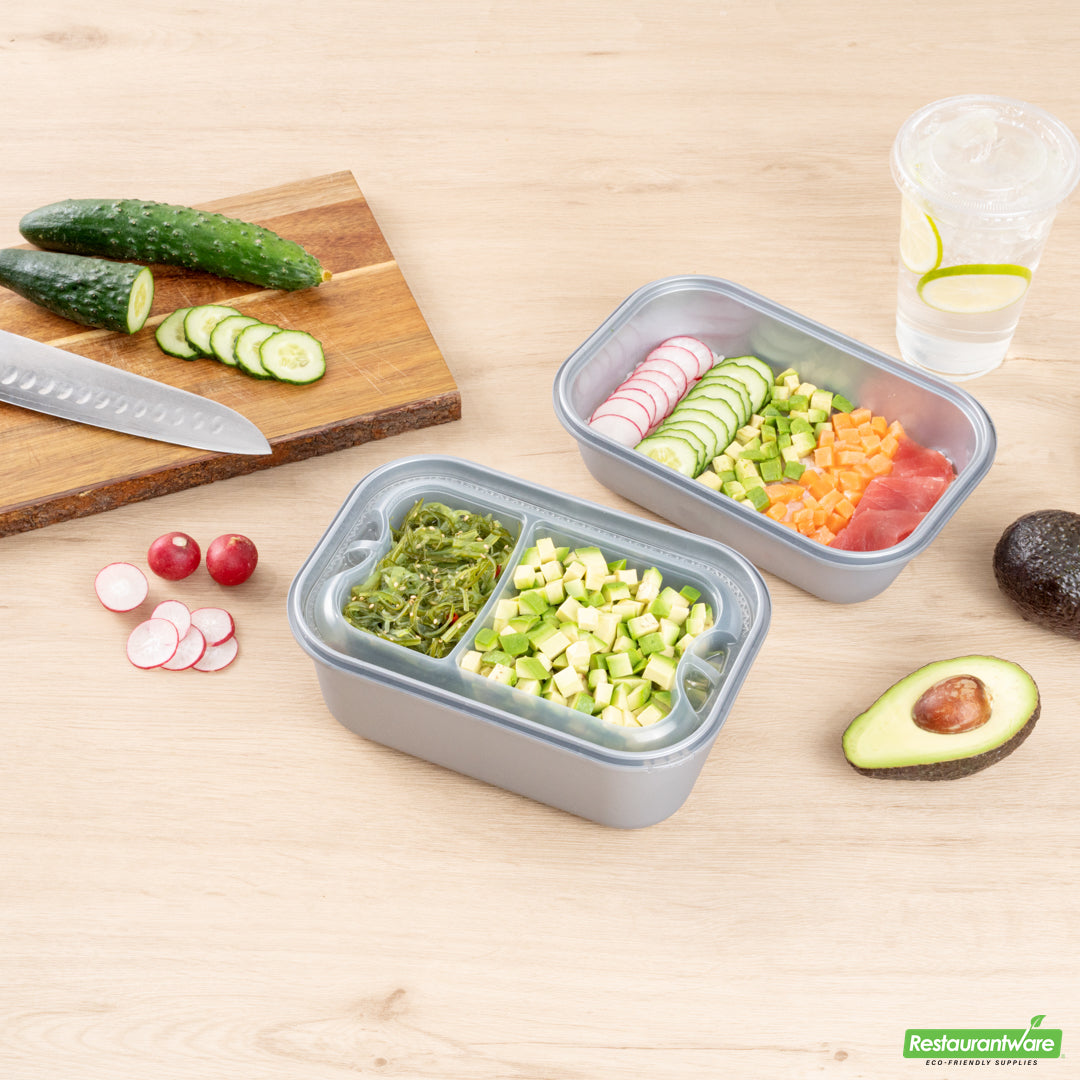 Wholesale Restaurantware Futura 17 oz Clear Plastic 2-Compartment Insert Tray - Fits 46 oz Container, Microwavable- Bulk