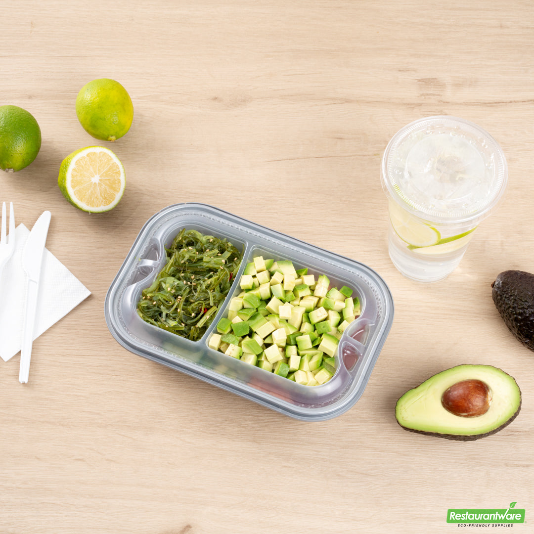 Wholesale Restaurantware Futura 17 oz Clear Plastic 2-Compartment Insert Tray - Fits 46 oz Container, Microwavable- Bulk