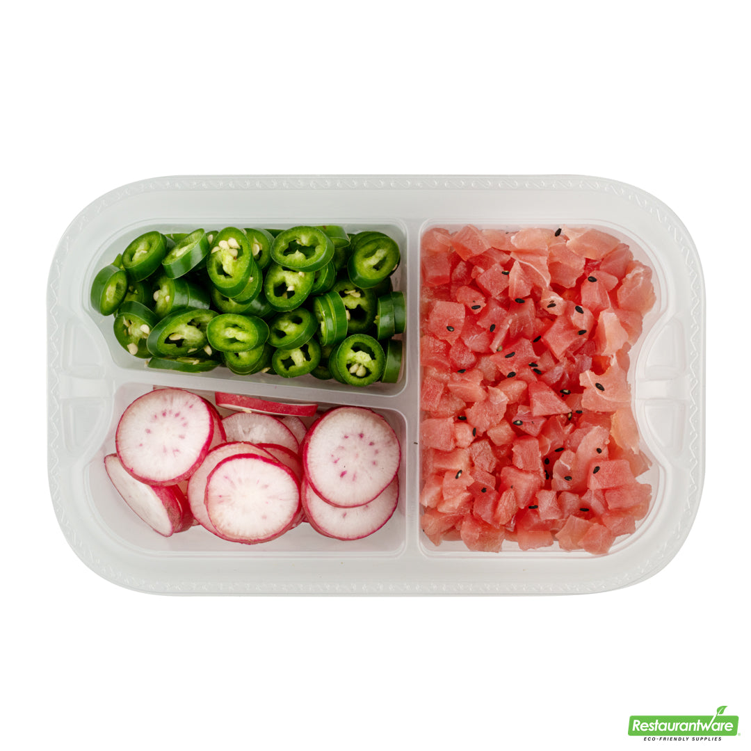 Wholesale Restaurantware Futura 17 oz Clear Plastic 3-Compartment Insert Tray - Fits 46 oz Container, Microwavable- Bulk