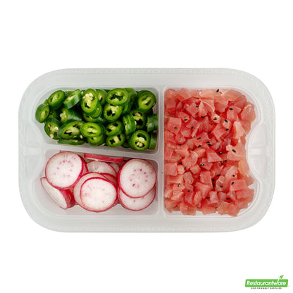 Wholesale Restaurantware Futura 17 oz Clear Plastic 3-Compartment Insert Tray - Fits 46 oz Container, Microwavable- Bulk