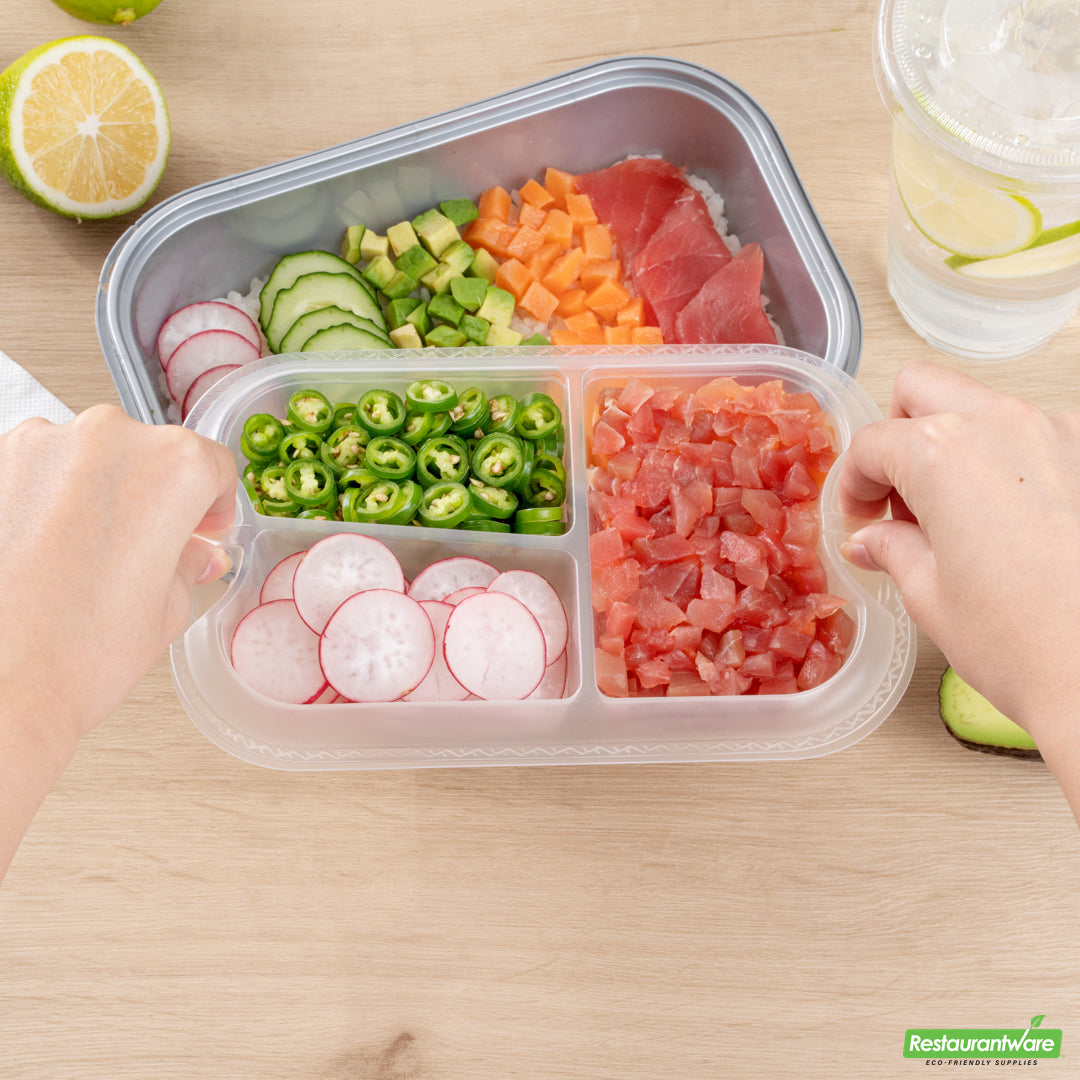 Wholesale Restaurantware Futura 17 oz Clear Plastic 3-Compartment Insert Tray - Fits 46 oz Container, Microwavable- Bulk
