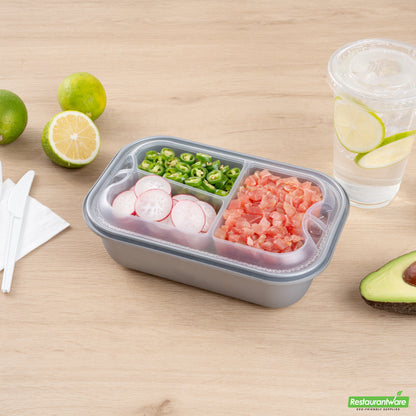 Wholesale Restaurantware Futura 17 oz Clear Plastic 3-Compartment Insert Tray - Fits 46 oz Container, Microwavable- Bulk
