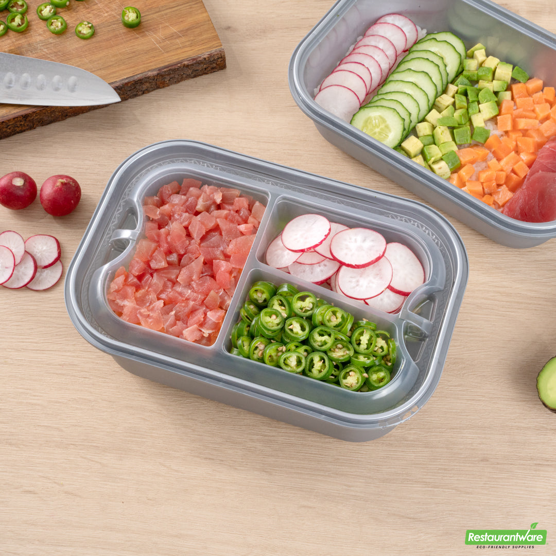 Wholesale Restaurantware Futura 17 oz Clear Plastic 3-Compartment Insert Tray - Fits 46 oz Container, Microwavable- Bulk
