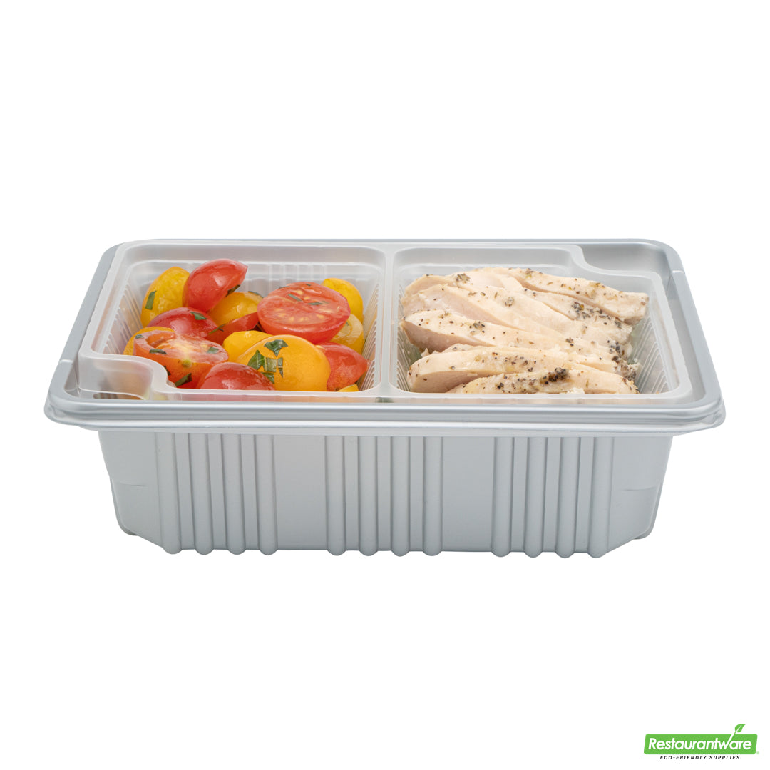Wholesale Restaurantware Futura 14 oz Clear Plastic 2-Compartment Insert Tray - Fits 34 oz Box, Microwavable- Bulk
