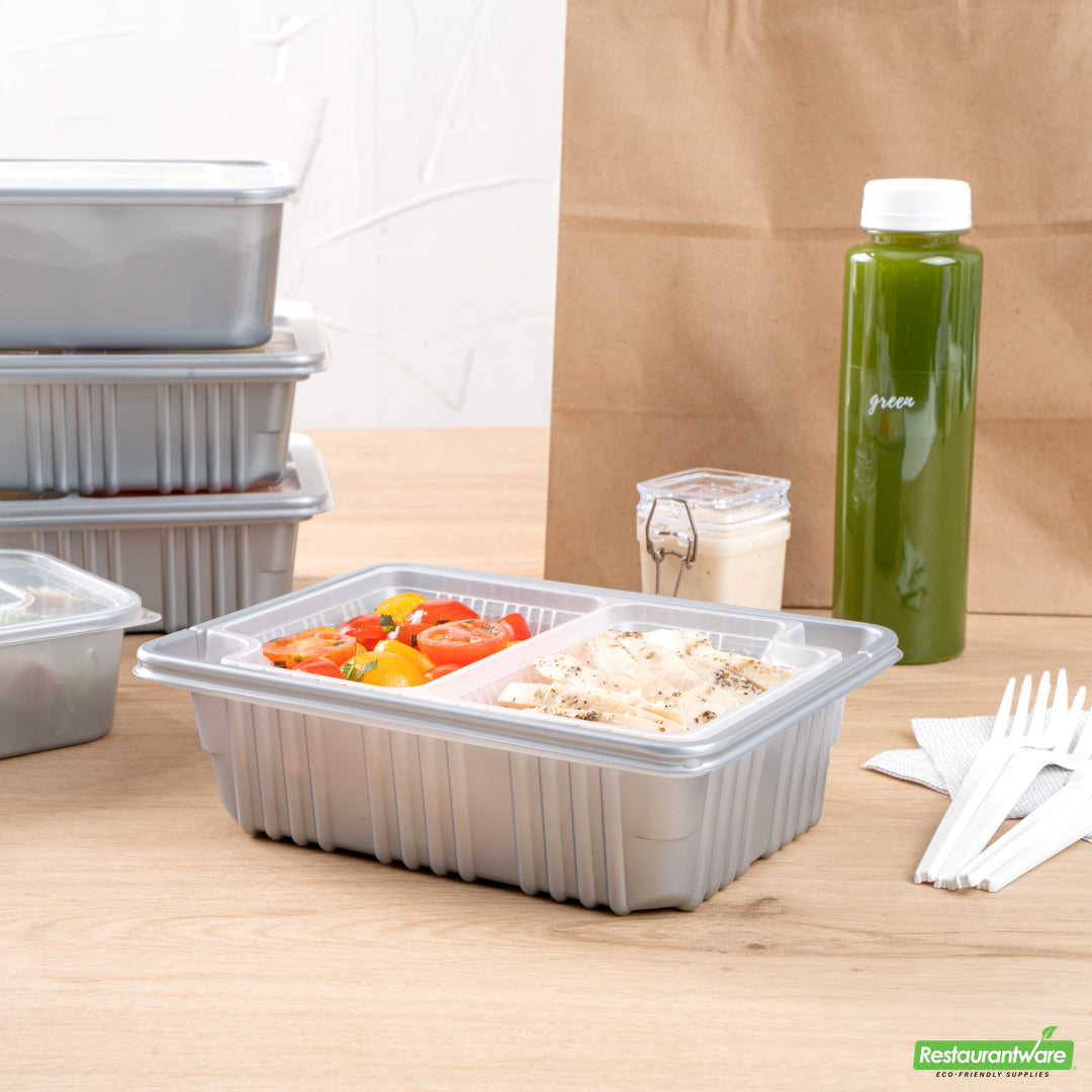 Wholesale Restaurantware Futura 14 oz Clear Plastic 2-Compartment Insert Tray - Fits 34 oz Box, Microwavable- Bulk