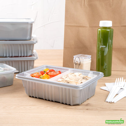 Wholesale Restaurantware Futura 14 oz Clear Plastic 2-Compartment Insert Tray - Fits 34 oz Box, Microwavable- Bulk