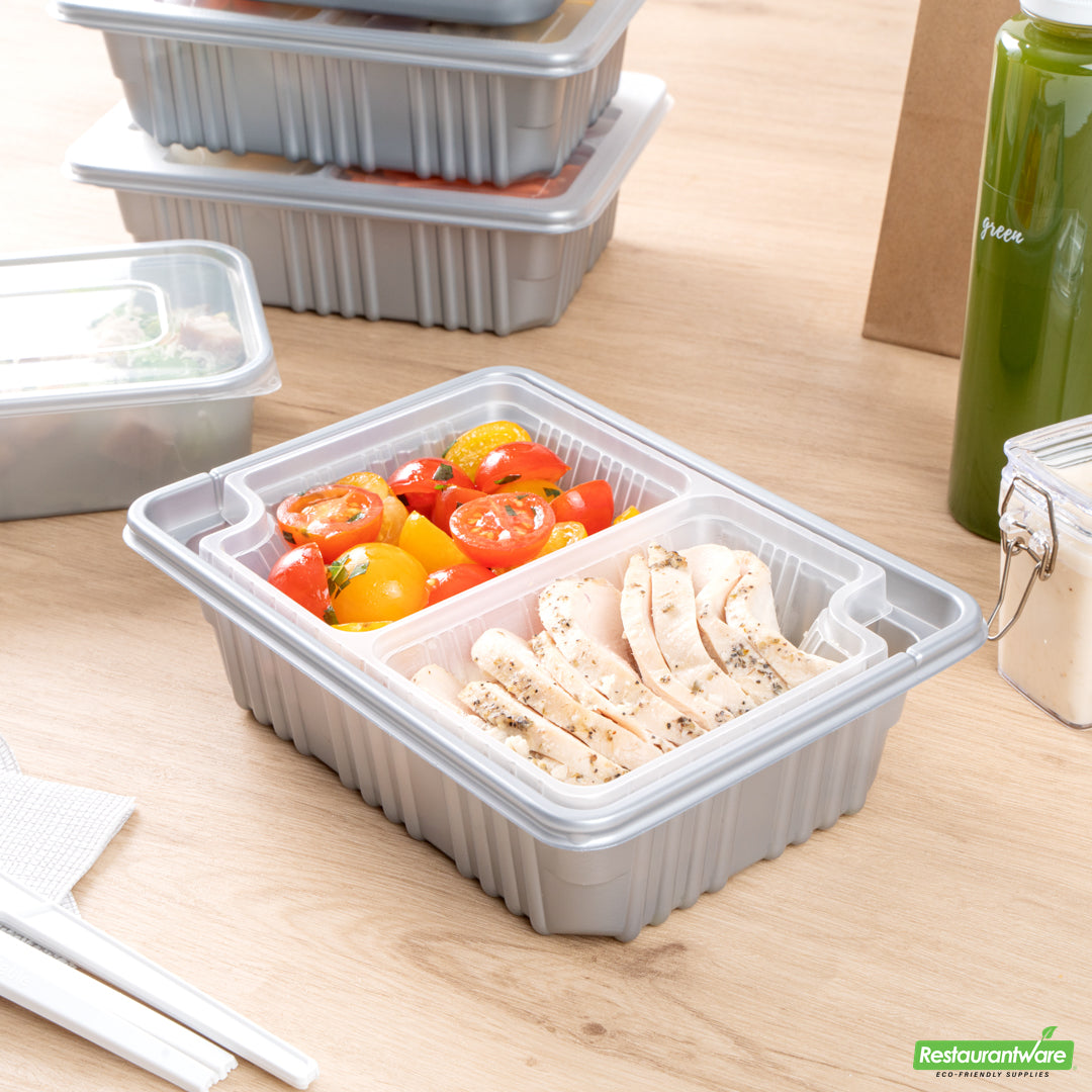 Wholesale Restaurantware Futura 14 oz Clear Plastic 2-Compartment Insert Tray - Fits 34 oz Box, Microwavable- Bulk