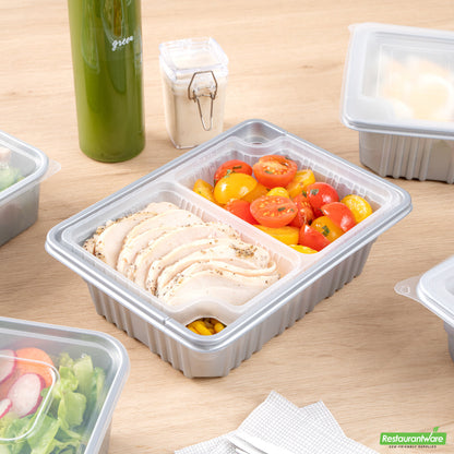 Wholesale Restaurantware Futura 14 oz Clear Plastic 2-Compartment Insert Tray - Fits 34 oz Box, Microwavable- Bulk