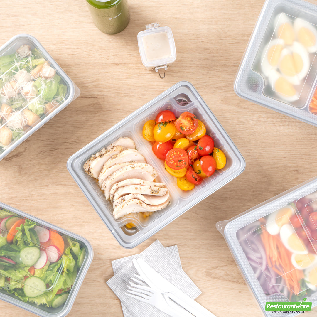Wholesale Restaurantware Futura 14 oz Clear Plastic 2-Compartment Insert Tray - Fits 34 oz Box, Microwavable- Bulk