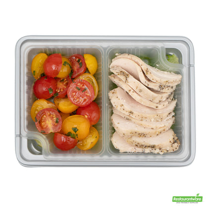 Wholesale Restaurantware Futura 14 oz Clear Plastic 2-Compartment Insert Tray - Fits 34 oz Box, Microwavable- Bulk