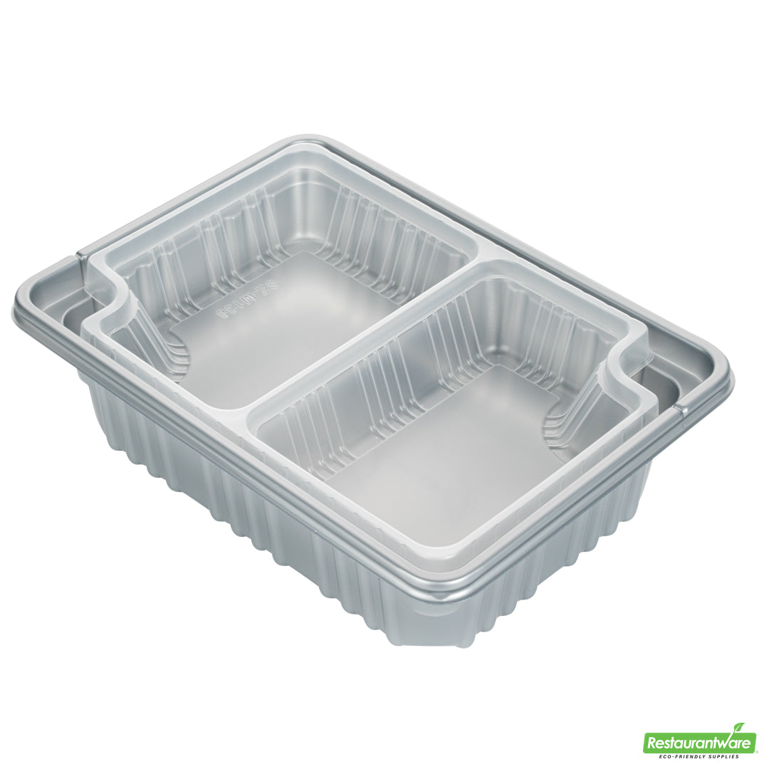 Wholesale Restaurantware Futura 14 oz Clear Plastic 2-Compartment Insert Tray - Fits 34 oz Box, Microwavable- Bulk