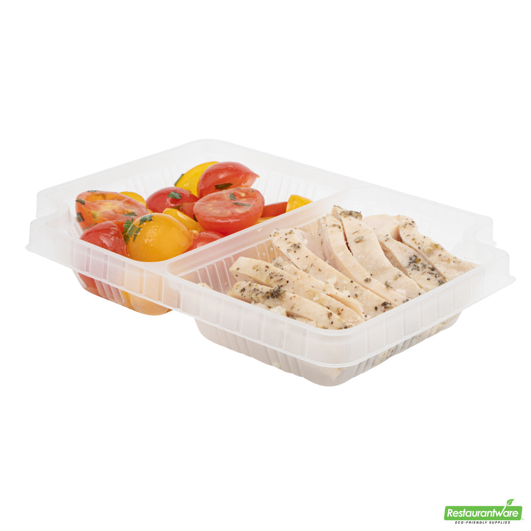 Wholesale Restaurantware Futura 14 oz Clear Plastic 2-Compartment Insert Tray - Fits 34 oz Box, Microwavable- Bulk