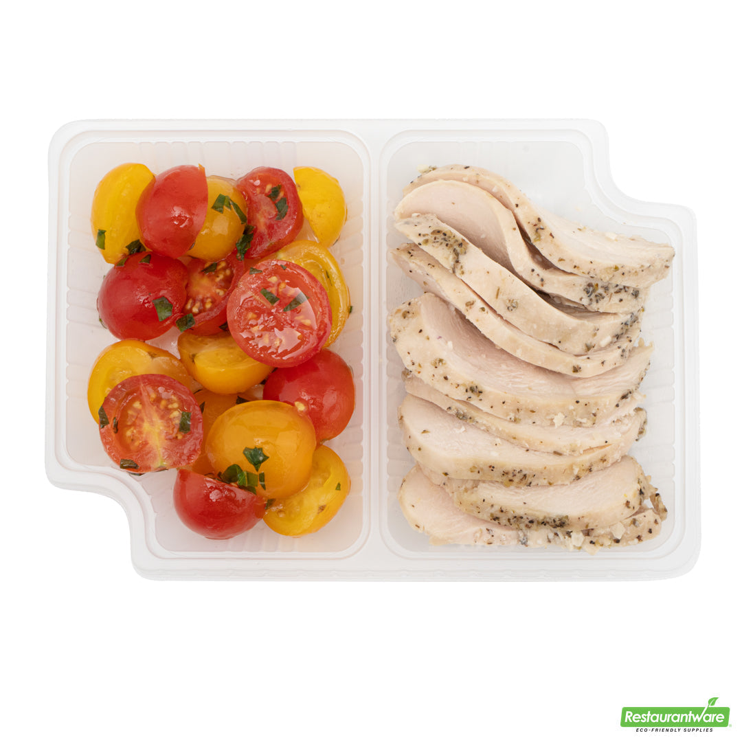 Wholesale Restaurantware Futura 14 oz Clear Plastic 2-Compartment Insert Tray - Fits 34 oz Box, Microwavable- Bulk