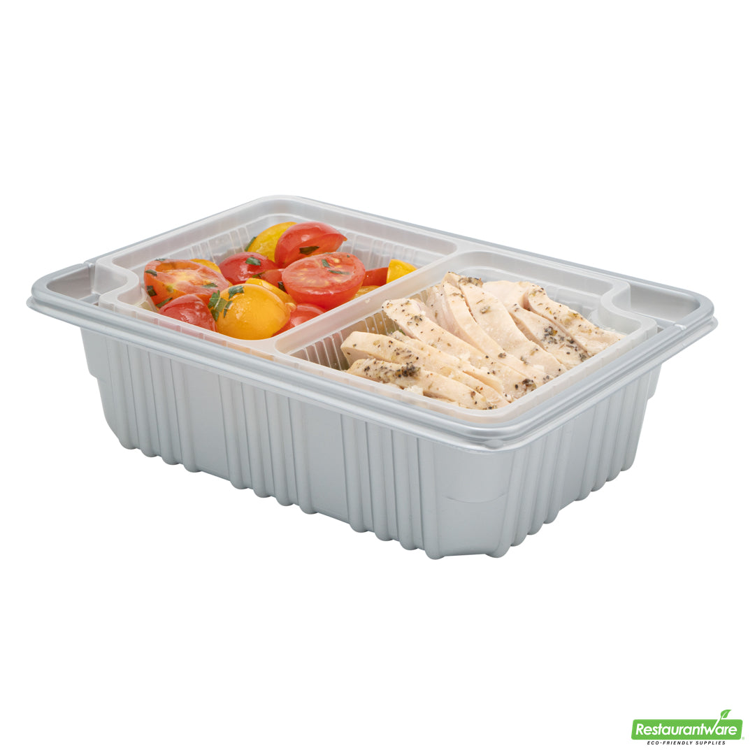Wholesale Restaurantware Futura 14 oz Clear Plastic 2-Compartment Insert Tray - Fits 34 oz Box, Microwavable- Bulk