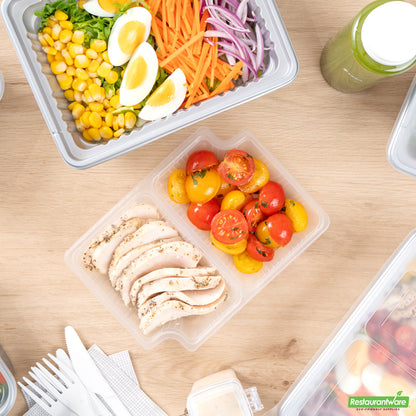 Wholesale Restaurantware Futura 14 oz Clear Plastic 2-Compartment Insert Tray - Fits 34 oz Box, Microwavable- Bulk