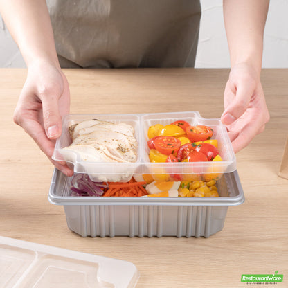 Wholesale Restaurantware Futura 14 oz Clear Plastic 2-Compartment Insert Tray - Fits 34 oz Box, Microwavable- Bulk