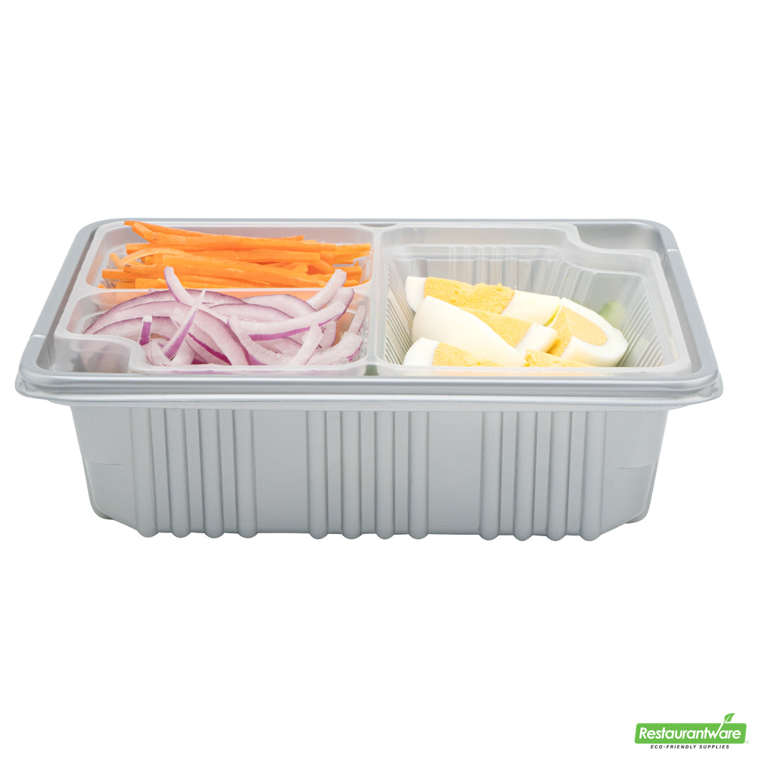 Wholesale Restaurantware Futura 14 oz Clear Plastic 3-Compartment Insert Tray - Fits 34 oz Box, Microwavable- Bulk