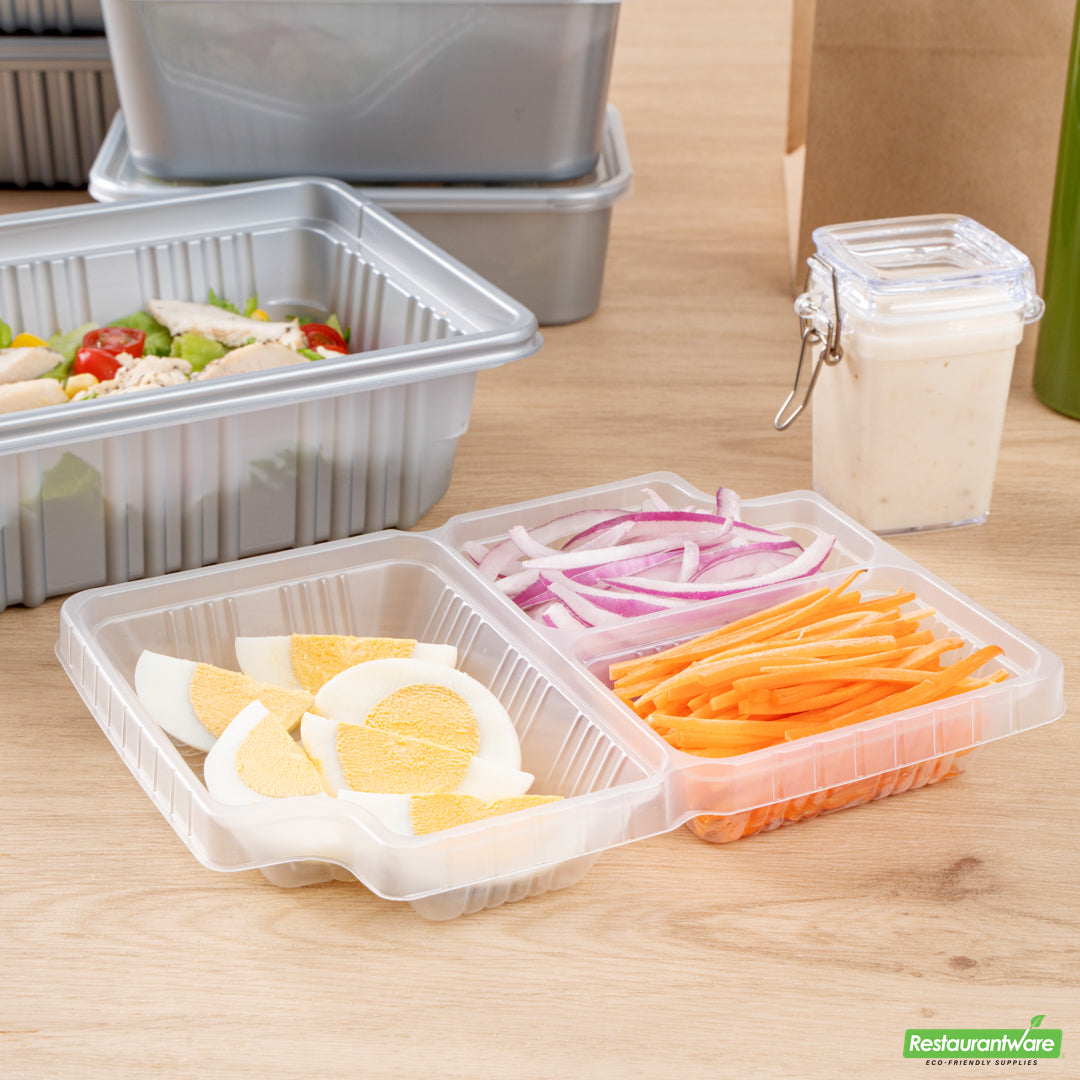 Wholesale Restaurantware Futura 14 oz Clear Plastic 3-Compartment Insert Tray - Fits 34 oz Box, Microwavable- Bulk