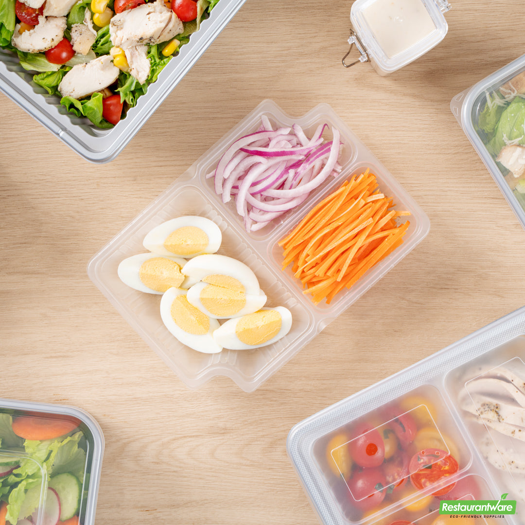 Wholesale Restaurantware Futura 14 oz Clear Plastic 3-Compartment Insert Tray - Fits 34 oz Box, Microwavable- Bulk