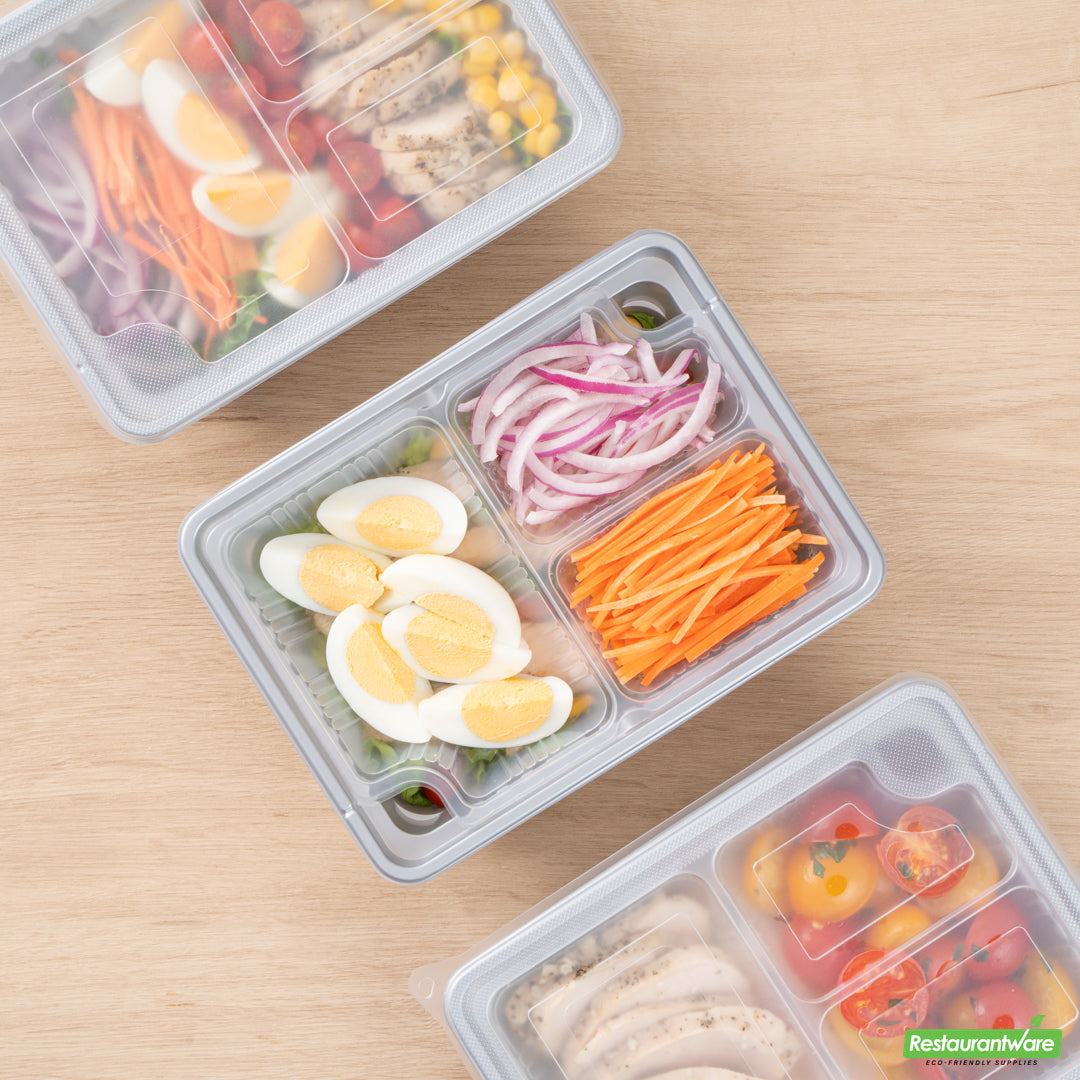 Wholesale Restaurantware Futura 14 oz Clear Plastic 3-Compartment Insert Tray - Fits 34 oz Box, Microwavable- Bulk