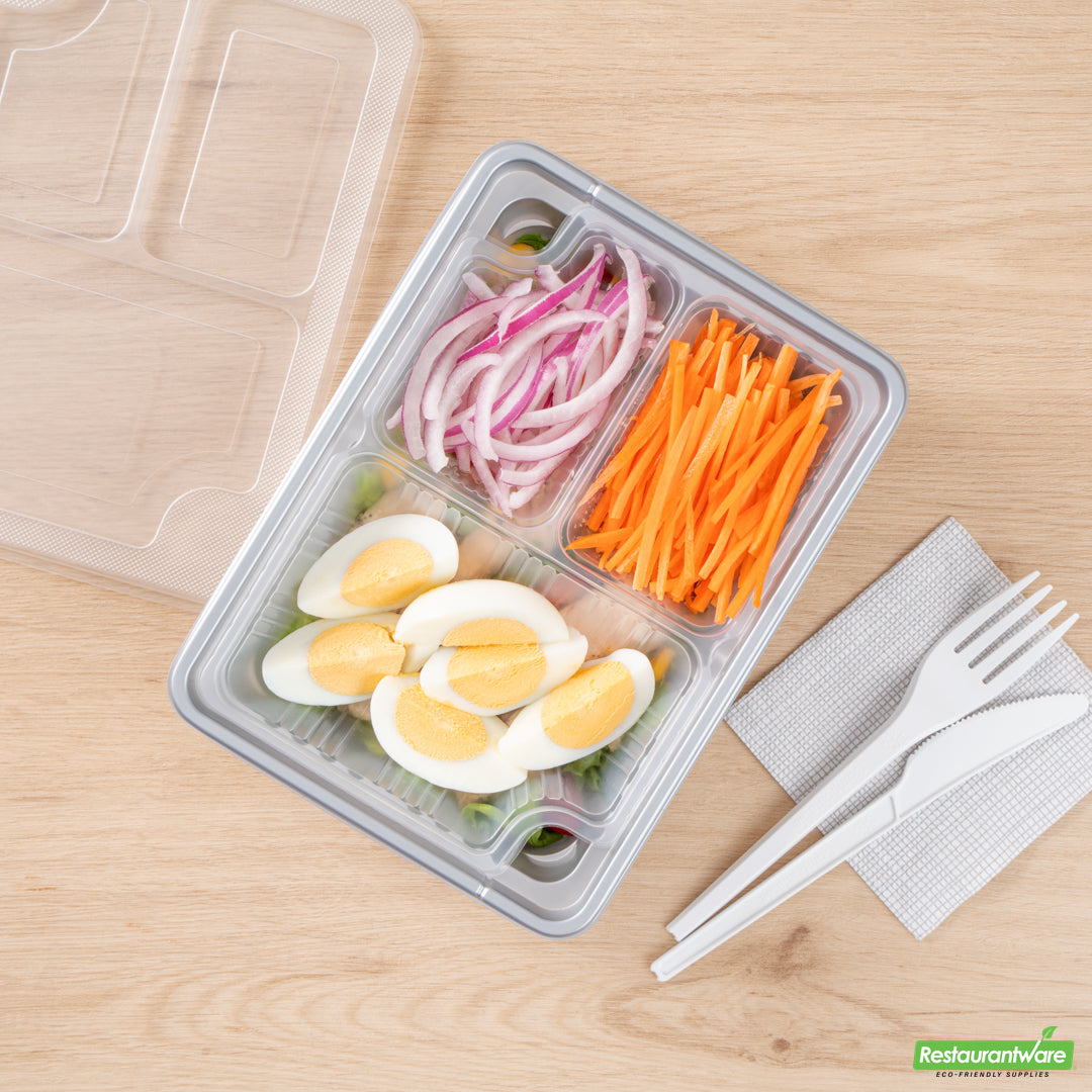 Wholesale Restaurantware Futura 14 oz Clear Plastic 3-Compartment Insert Tray - Fits 34 oz Box, Microwavable- Bulk