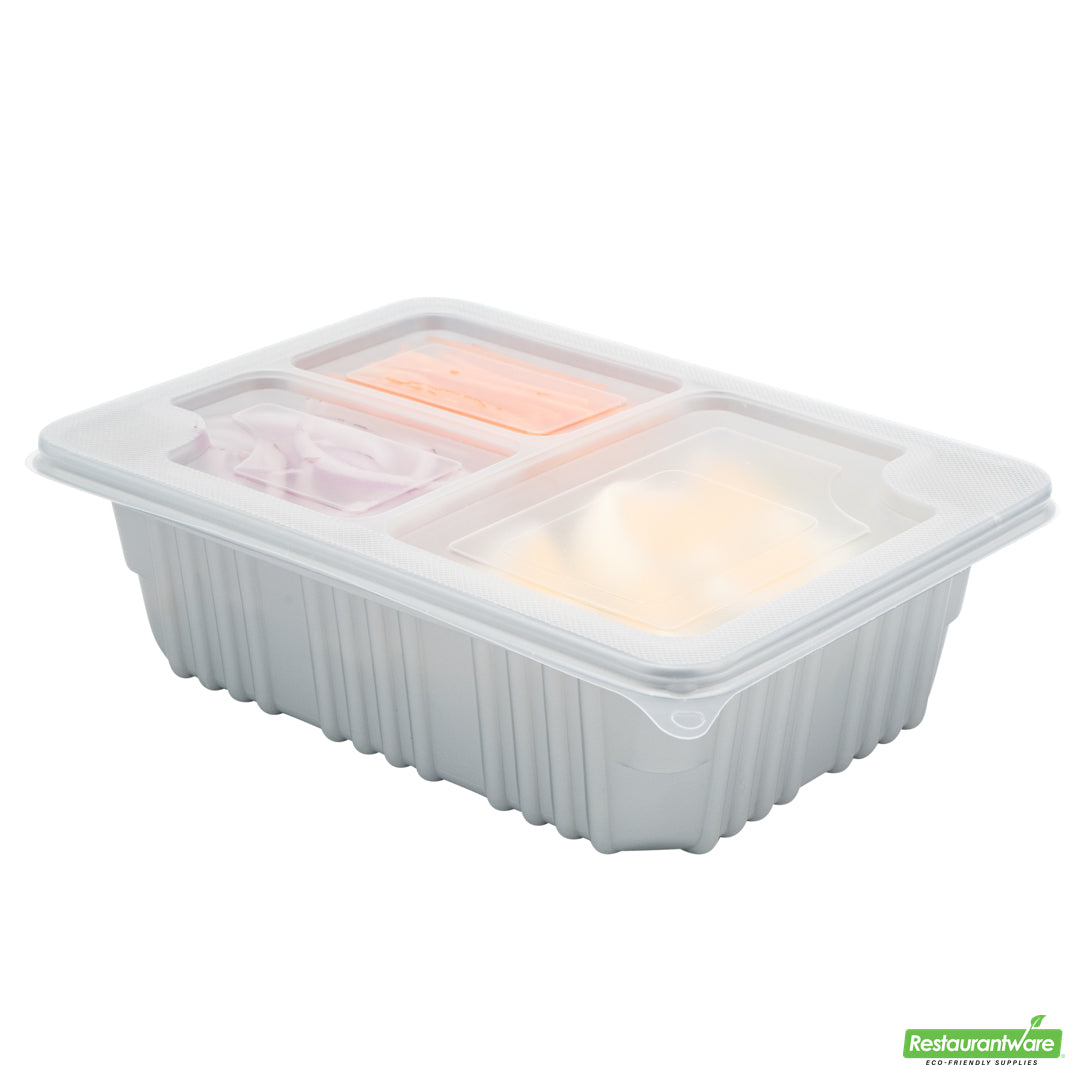 Wholesale Restaurantware Futura 14 oz Clear Plastic 3-Compartment Insert Tray - Fits 34 oz Box, Microwavable- Bulk