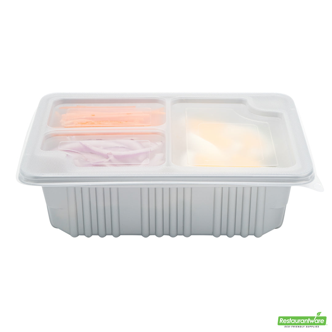 Wholesale Restaurantware Futura 14 oz Clear Plastic 3-Compartment Insert Tray - Fits 34 oz Box, Microwavable- Bulk
