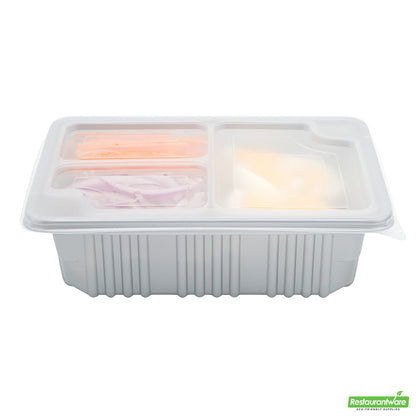 Wholesale Restaurantware Futura 14 oz Clear Plastic 3-Compartment Insert Tray - Fits 34 oz Box, Microwavable- Bulk