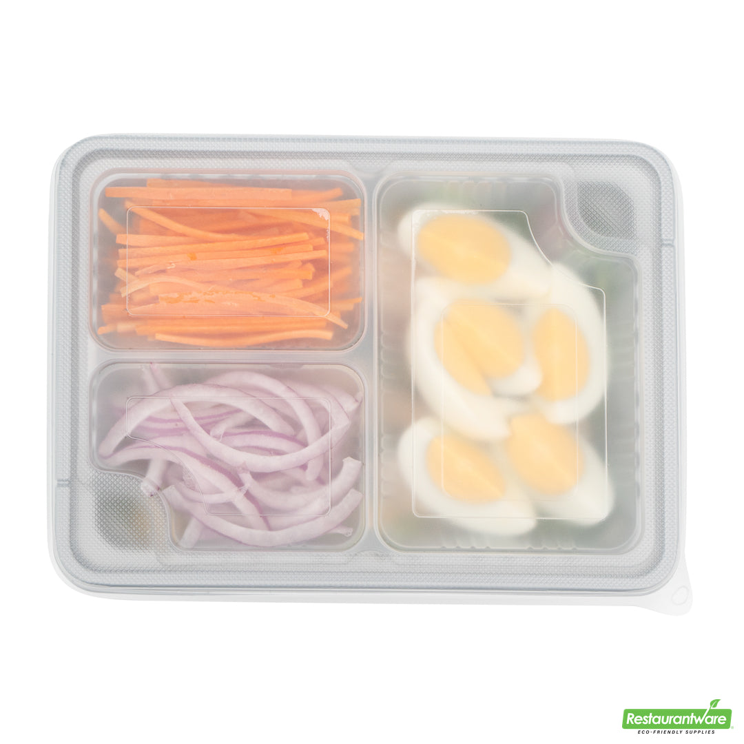 Wholesale Restaurantware Futura 14 oz Clear Plastic 3-Compartment Insert Tray - Fits 34 oz Box, Microwavable- Bulk