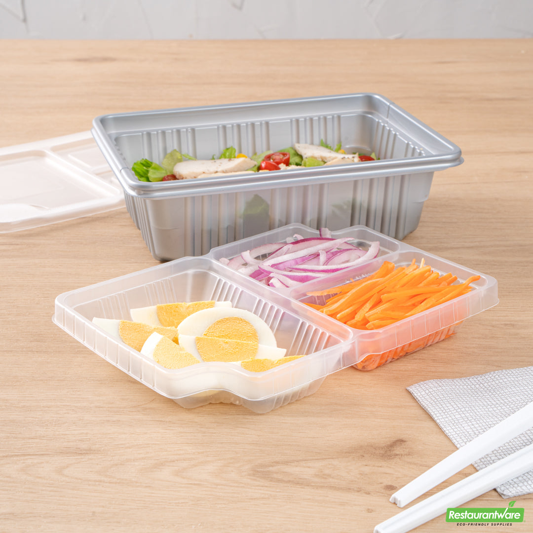 Wholesale Restaurantware Futura 14 oz Clear Plastic 3-Compartment Insert Tray - Fits 34 oz Box, Microwavable- Bulk