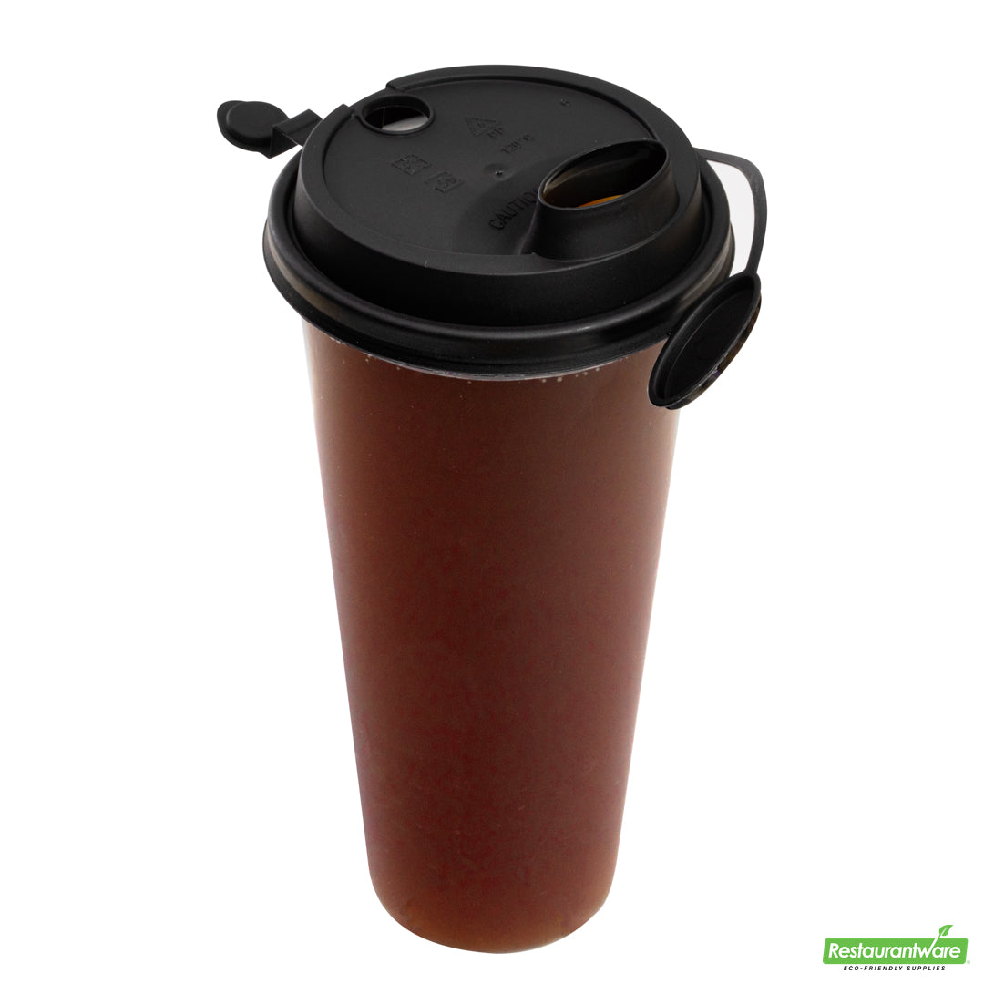 Wholesale Restaurantware Bev Tek Black Plastic 2-in-1 Straw or Sippy Cup Lid - with Two Plugs, Fits 12, 16 and 24 Oz- Bulk