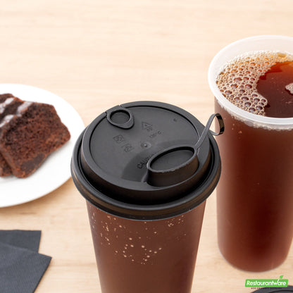 Wholesale Restaurantware Bev Tek Black Plastic 2-in-1 Straw or Sippy Cup Lid - with Two Plugs, Fits 12, 16 and 24 Oz- Bulk