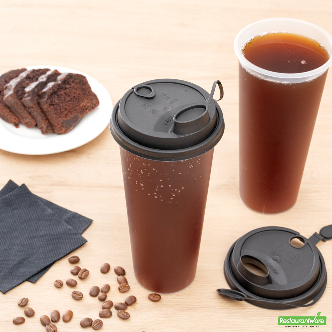 Wholesale Restaurantware Bev Tek Black Plastic 2-in-1 Straw or Sippy Cup Lid - with Two Plugs, Fits 12, 16 and 24 Oz- Bulk